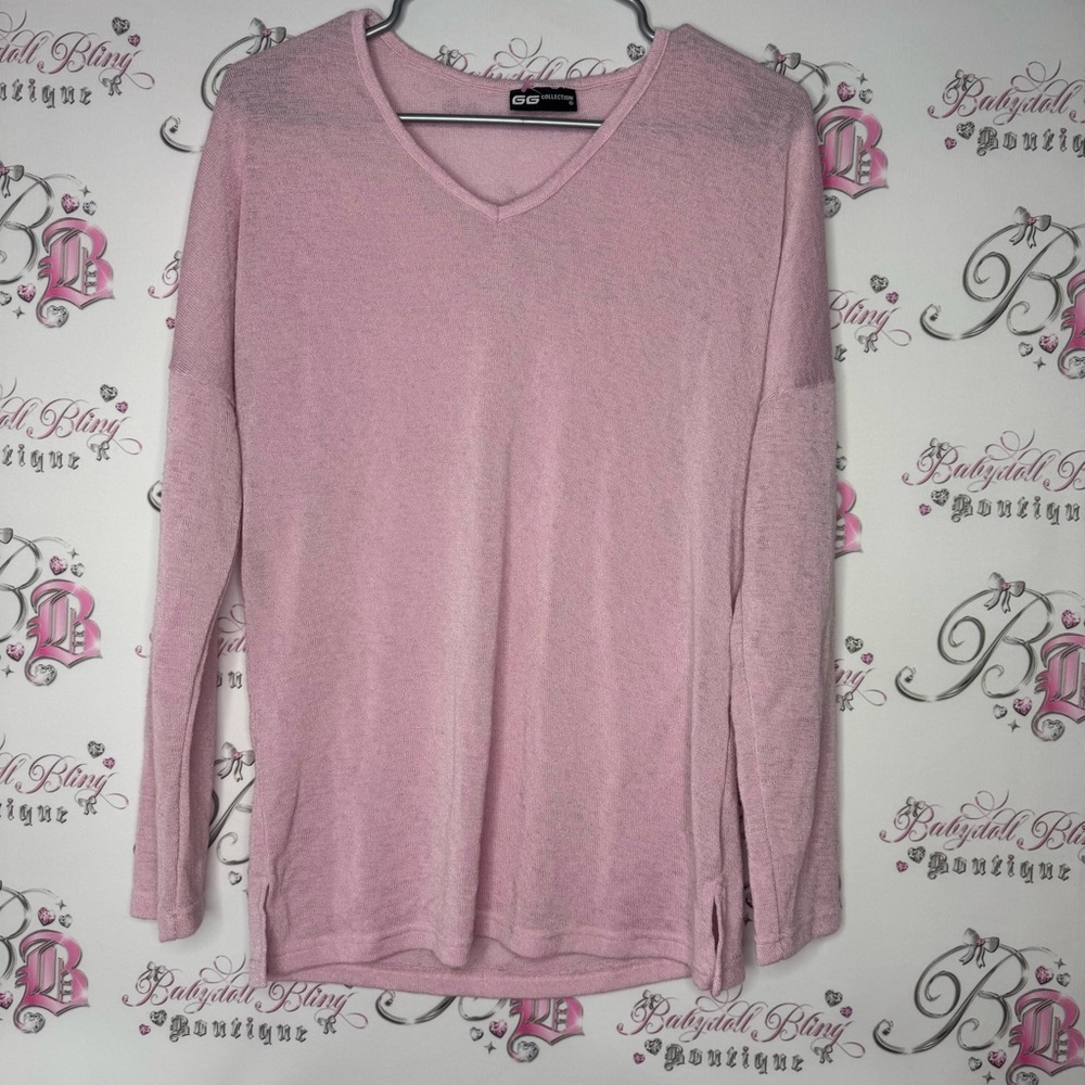 GG collection pink lightweight top knitted bubblegum pink slit sides lounge